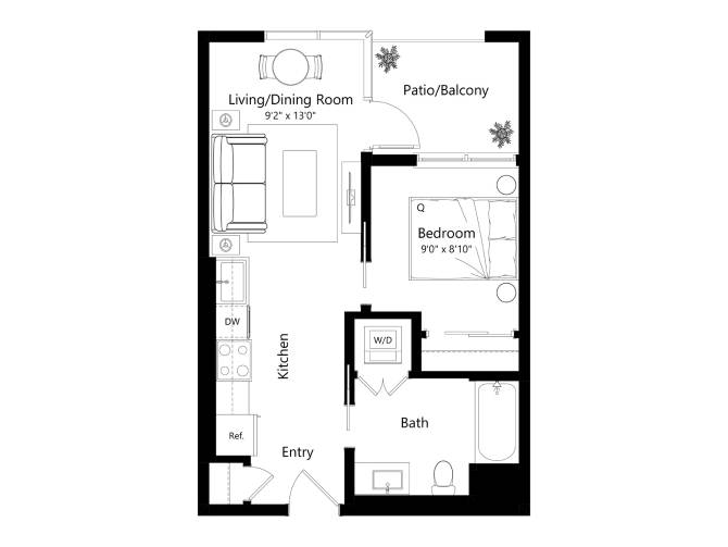 Floor plan layout diagram for 1H - 1 Bed 1 Bath