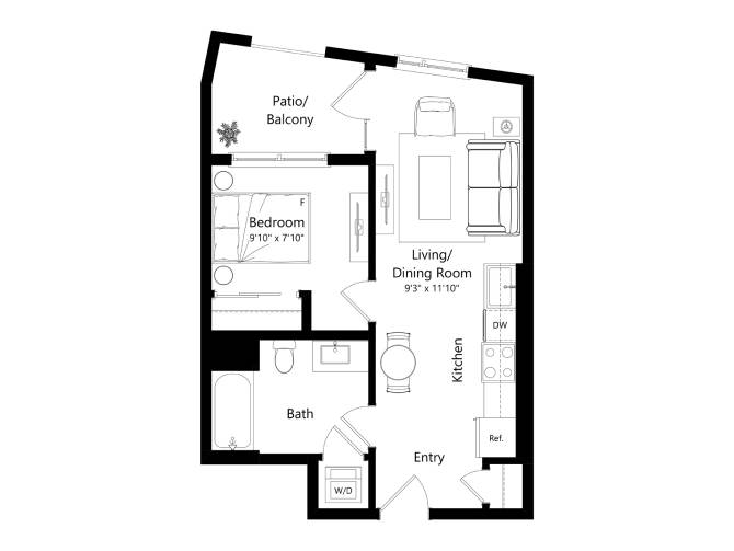 Floor plan layout diagram for 1K - 1 Bed 1 Bath