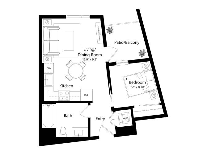 Floor plan layout diagram for 1L - 1 Bed 1 Bath