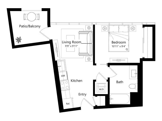 Floor plan layout diagram for 1M - 1 Bed 1 Bath