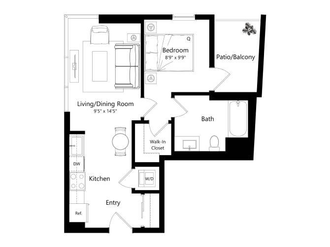 Floor plan layout diagram for 1S - 1 Bed 1 Bath