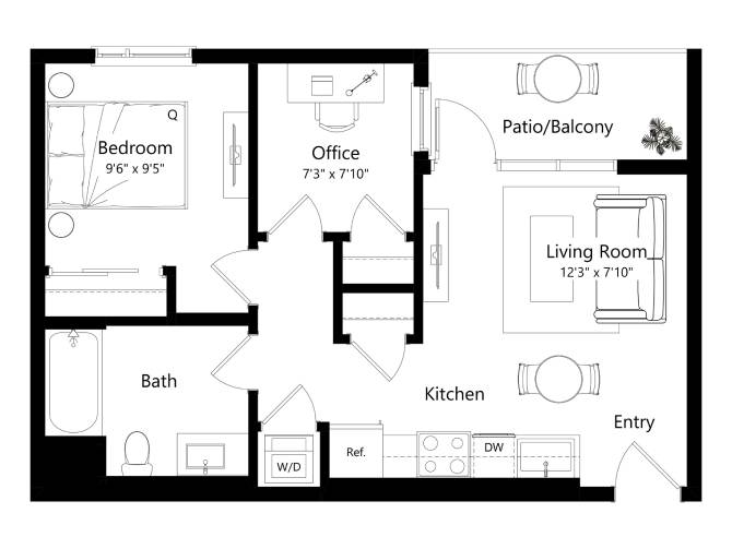 Floor plan layout diagram for 1650-Lincoln_1T