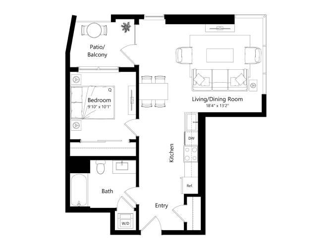 Floor plan layout diagram for 1U - 1 Bed 1 Bath
