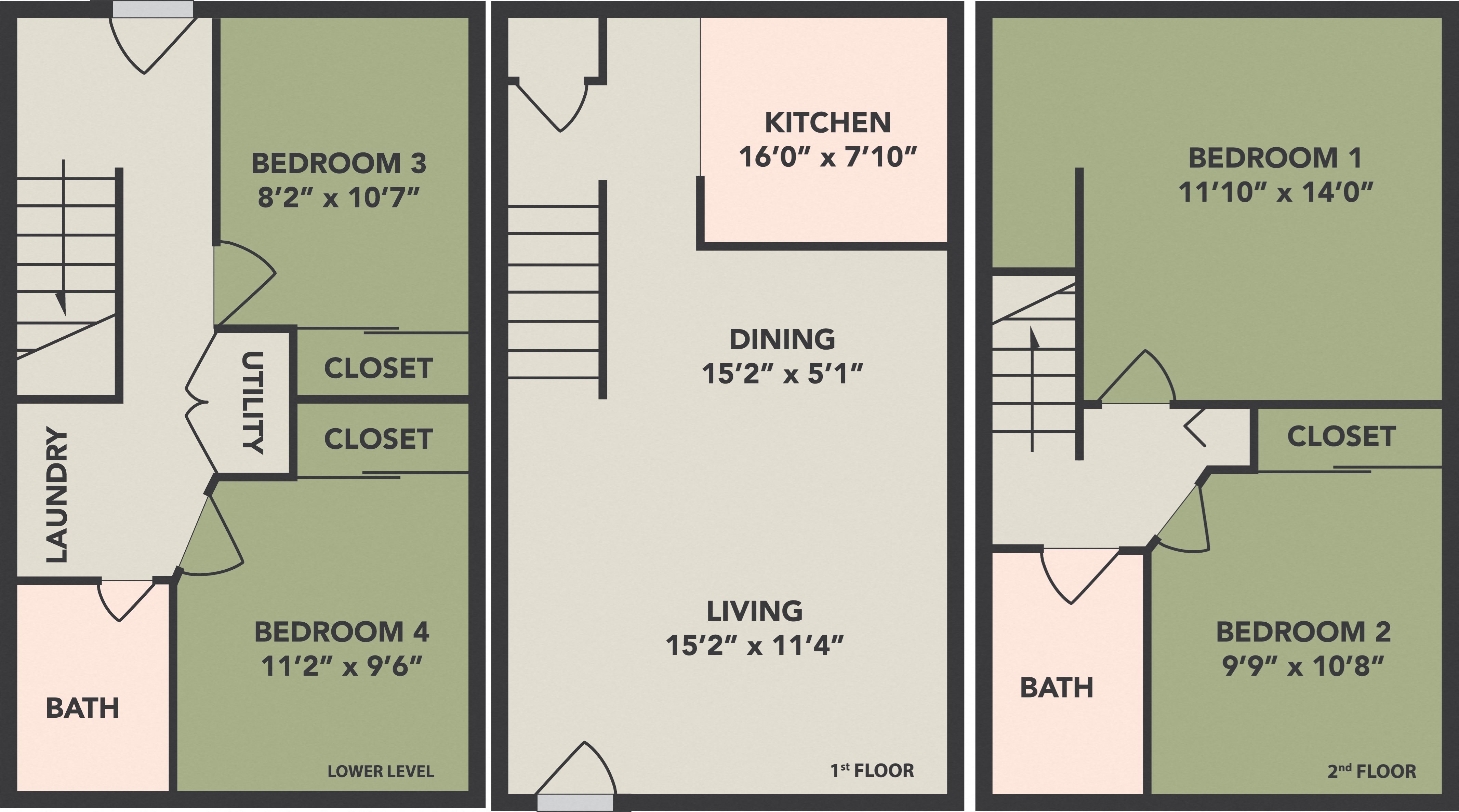 4 Bedroom, 2 Bath, Townhome