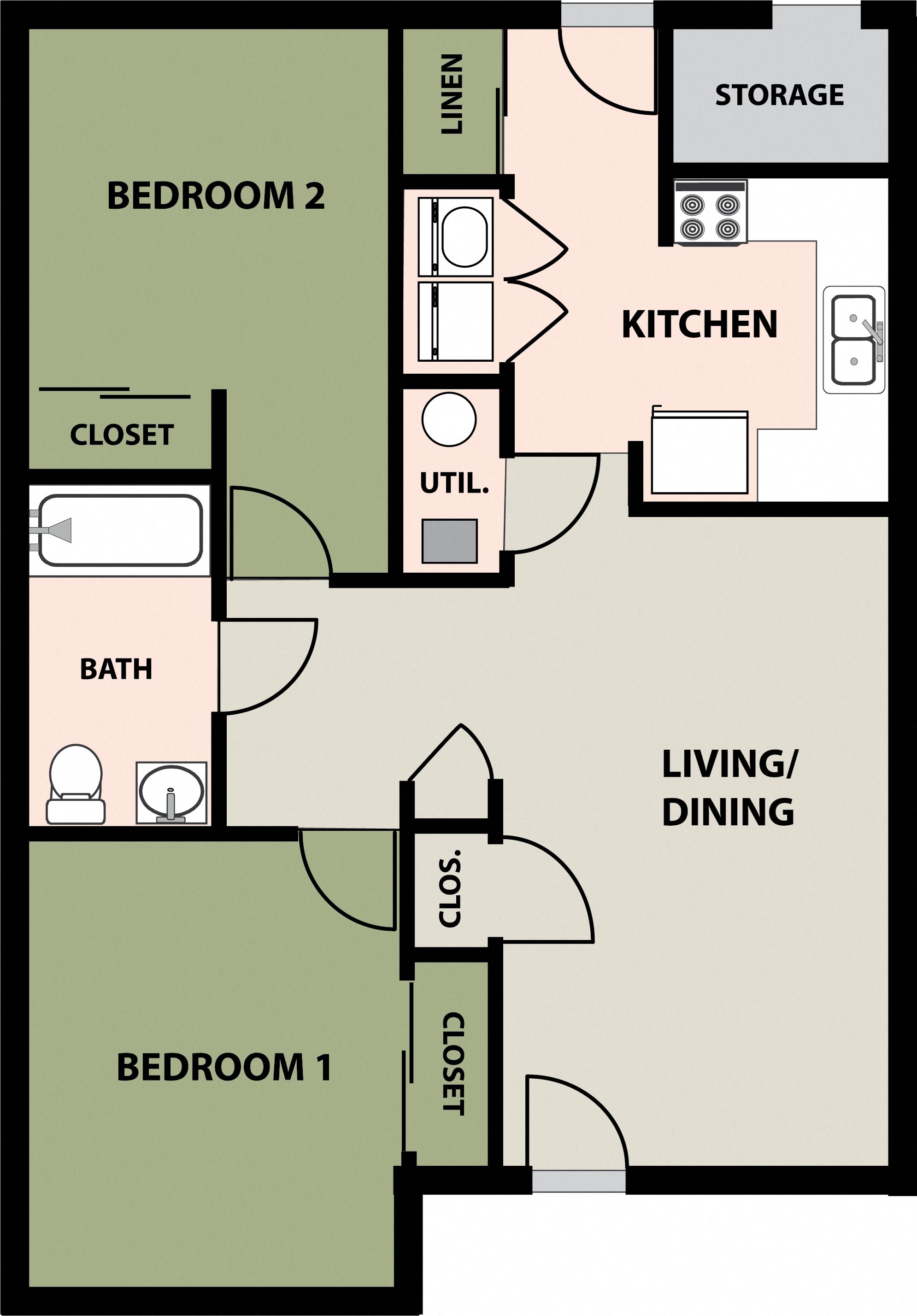 2 Bedroom, 1 Bath, Garden