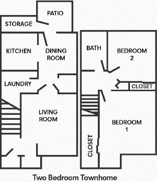 2 Bedroom, 1 Bath Townhome