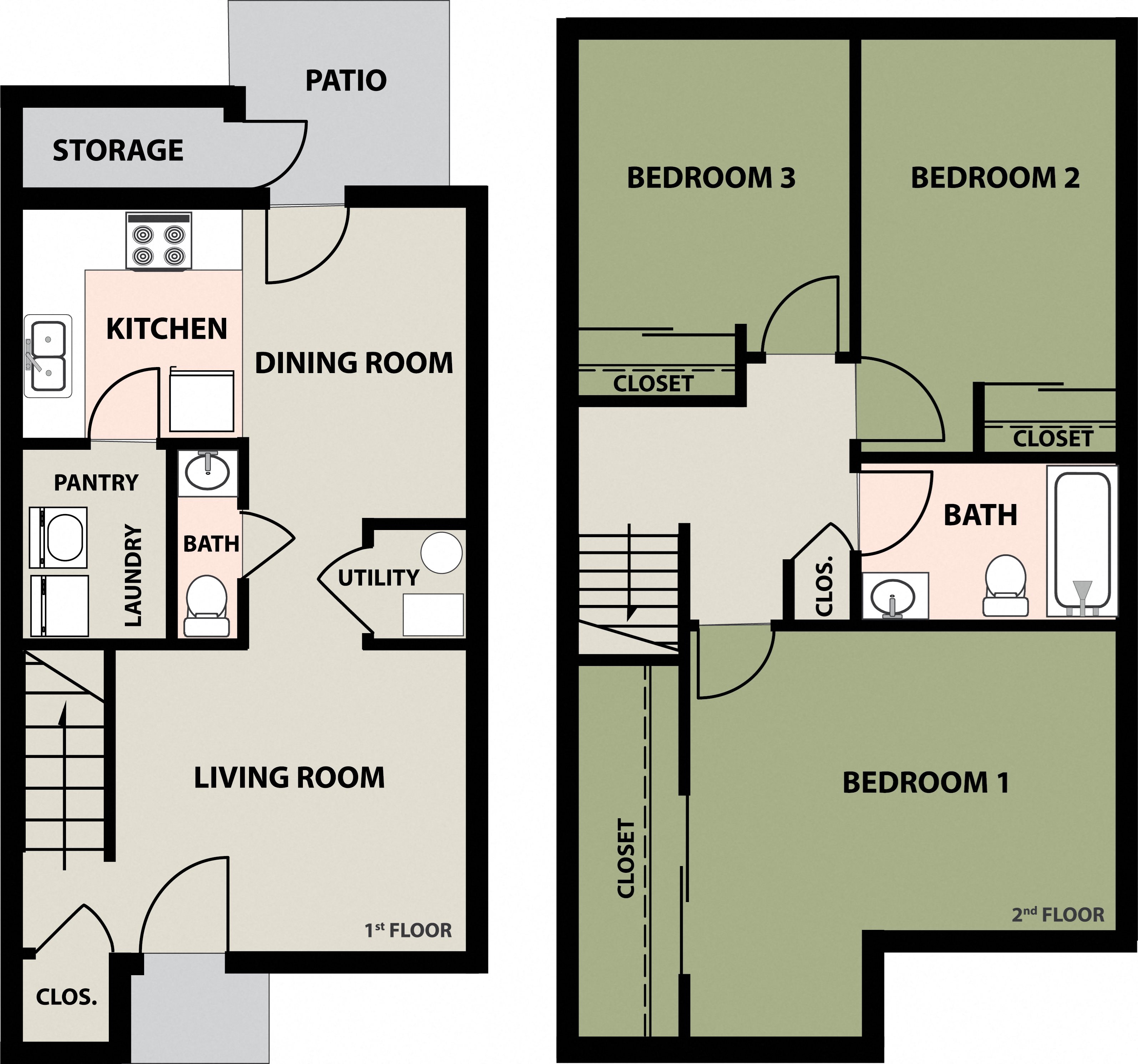 2 Bedroom, 1-1/2 Bath, Townhome