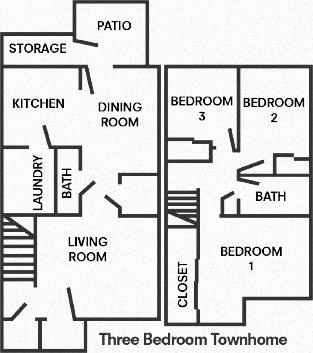 3 Bedroom, 1 1/2 Bath Townhome