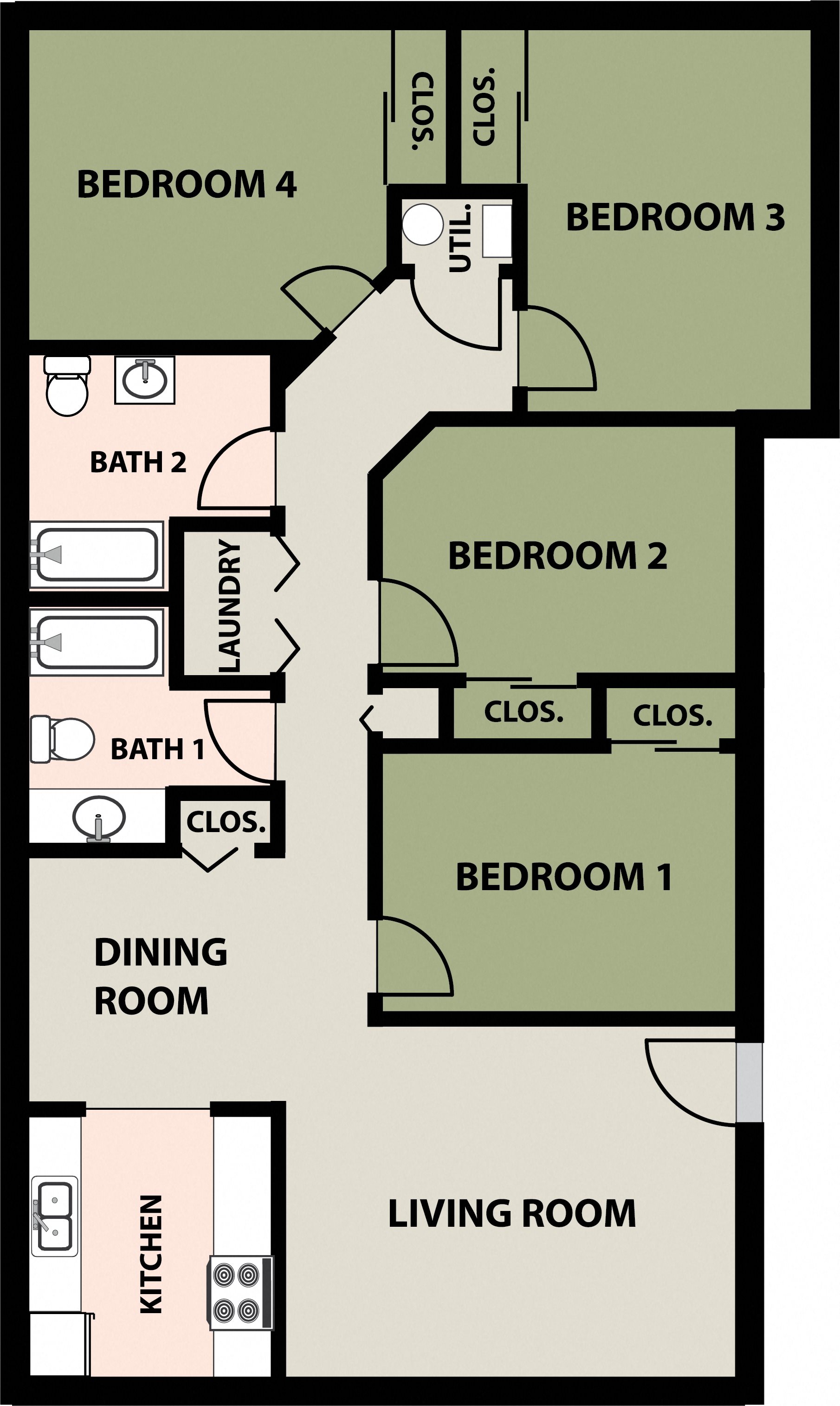 4 Bedroom, 2 Bath, Townhome