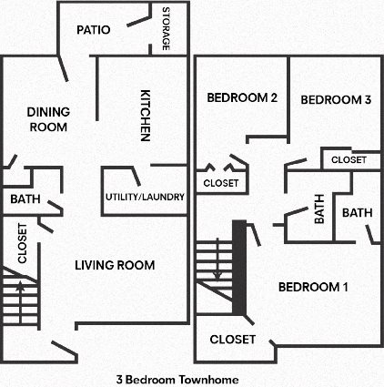 3 Bedroom, 2 1/2 Bath Townhome