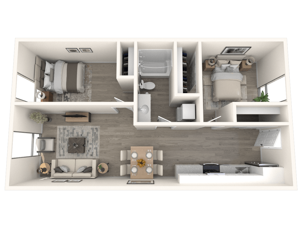 2 Bedrooms, 1 Bathroom floor plan