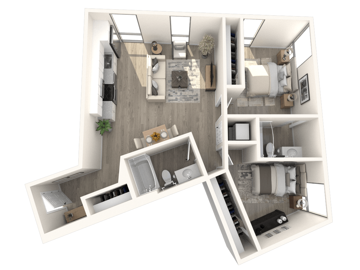 1 Bedroom, 2 Bathrooms plus Den floor plan