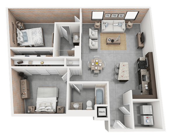 View 2 Bedroom  Ironworks Floor Plans at Steelyard Apartments | Apartments in St. Louis, Missouri