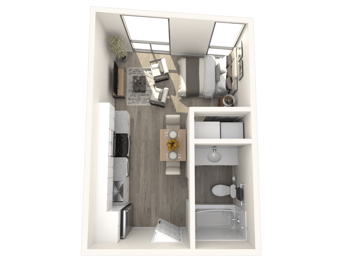 Studio, 1 Bathroom floor plan