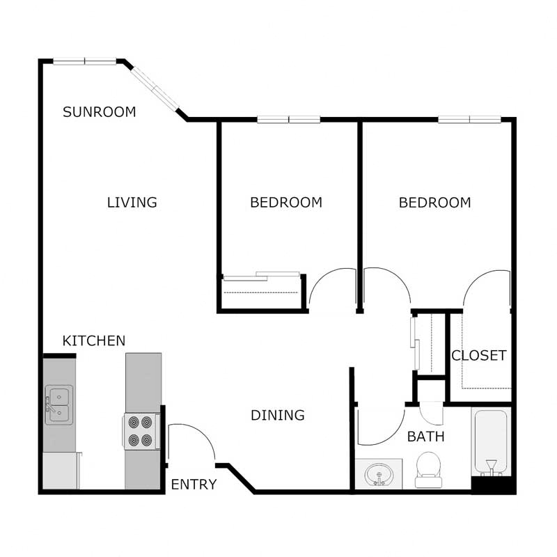2 BEDROOM 1 BATH SUNROOM