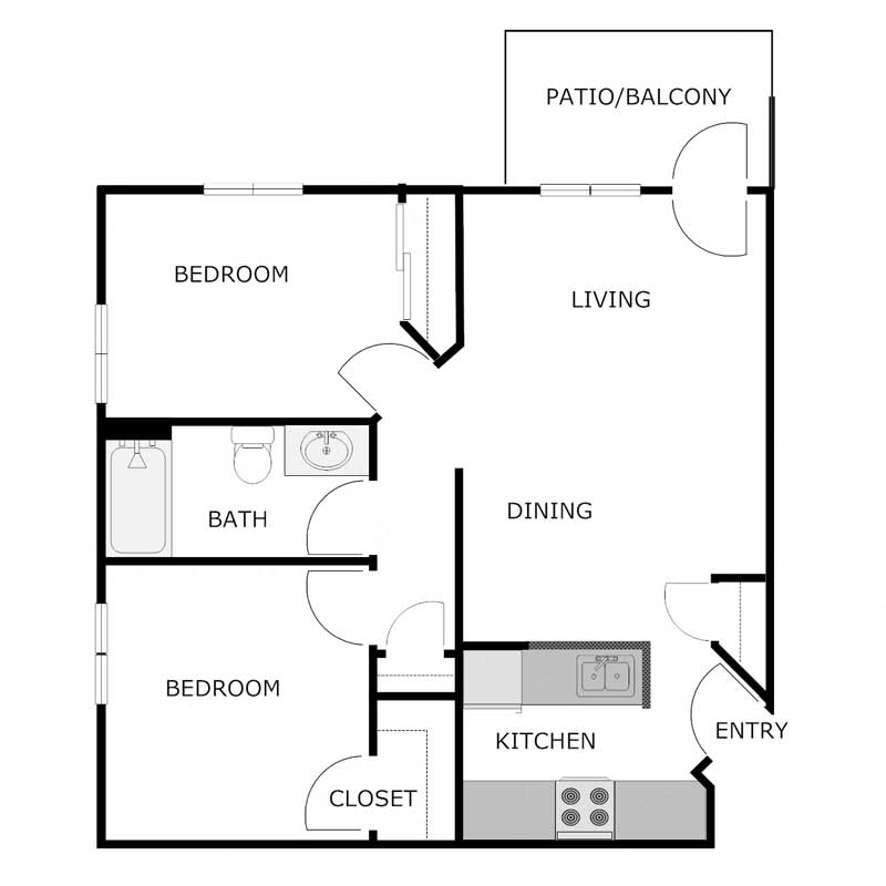 2 BEDROOM 1 BATH W/ BALCONY/PATIO