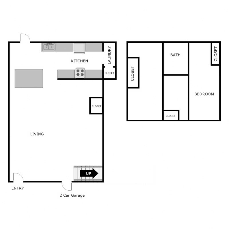 2 Bed 1 Bath 2 Car Garage  Duplex