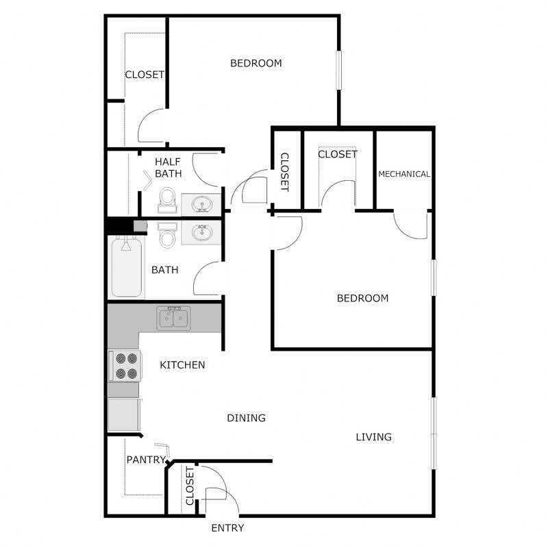 2 Bedroom 1.5 Bath