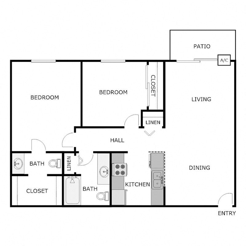 2 Bedroom 1.5 Bathroom A