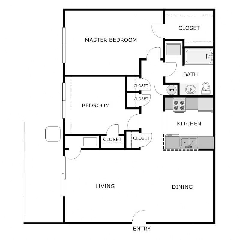 2 Bedrooms 1 Bathroom