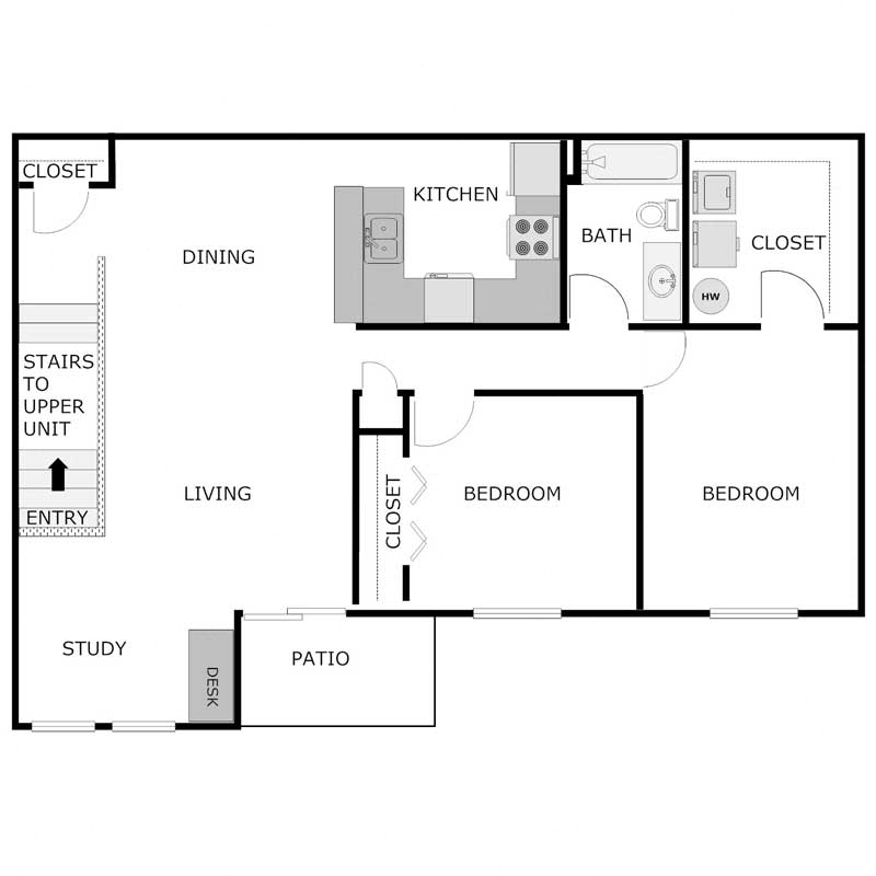 2 Bedroom 1 Bathroom - Upper