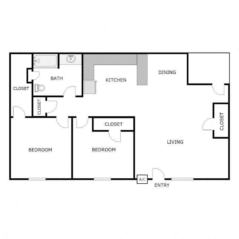 2 Bed 1 Bath - 1117 Sq. Ft.