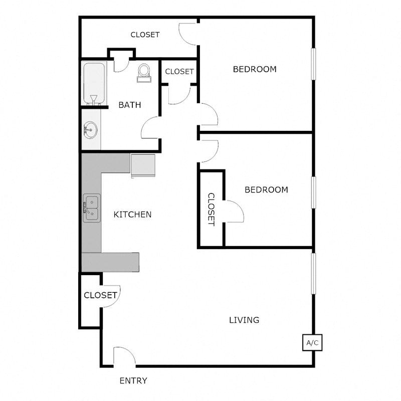 2 Bed 1 Bath - 1274 Sq. Ft.