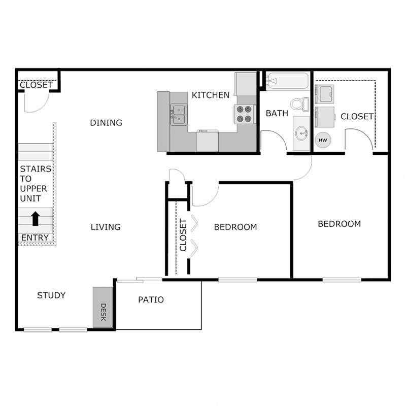 2 Bedroom 1 Bathroom - Upper