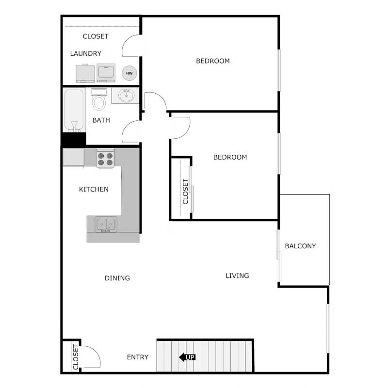 2 Bedroom 1 Bathroom - Large Upper