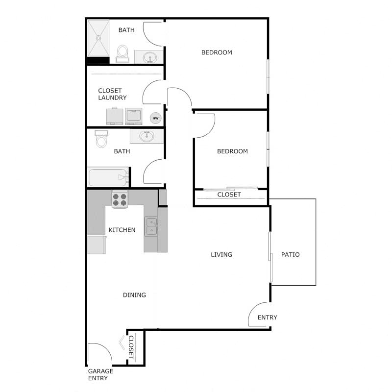 2 Bedroom 2 Bath Lower