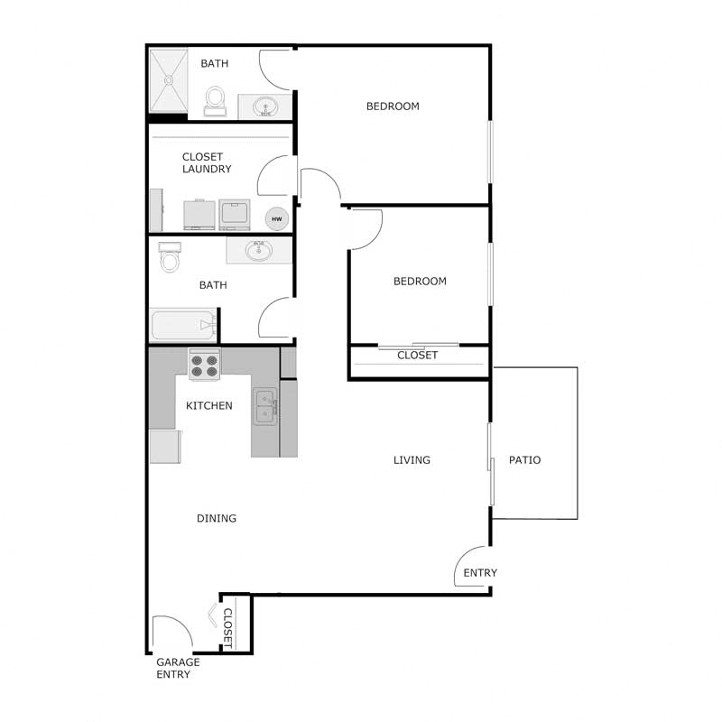 2 Bedroom 2 Bathroom - Lower