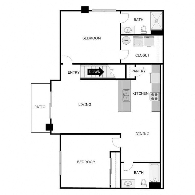 2 Bed 2 Bath Upper Split