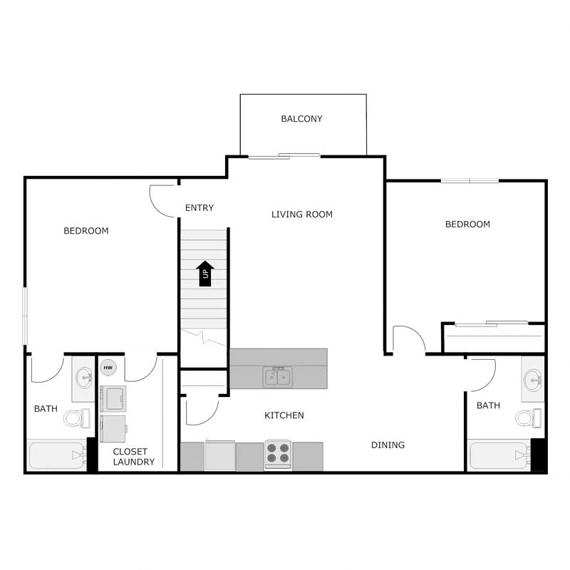 2 Bed 2 Bath - Upper Split