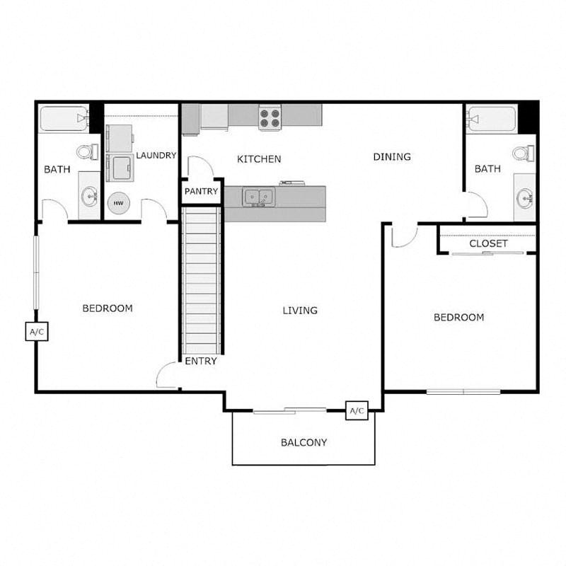 2 Bedrooms 2 Bathrooms Upper Split