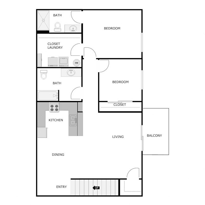 2 Bedroom 2 Bathroom - Upper