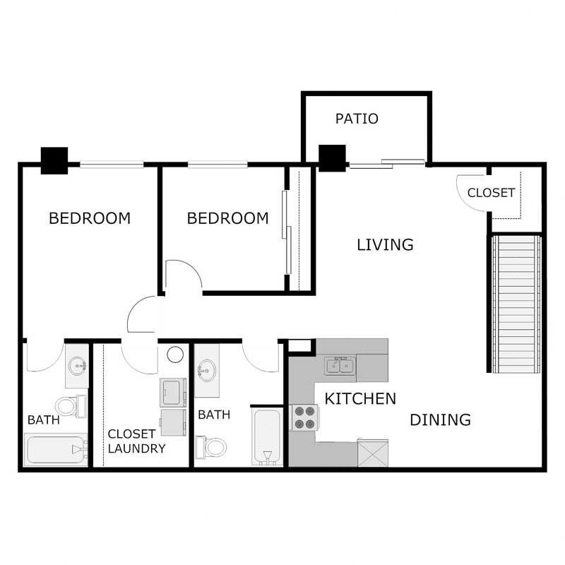 2 Bedroom 2 Bathroom - Upper