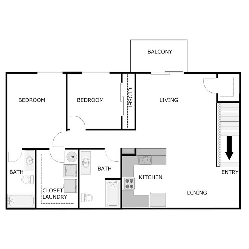 2 Bedroom 2 Bath Upper