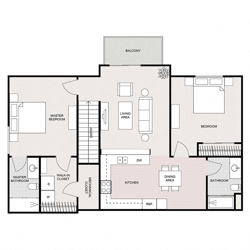 2 Bedroom 2 Bathroom - Upper Split