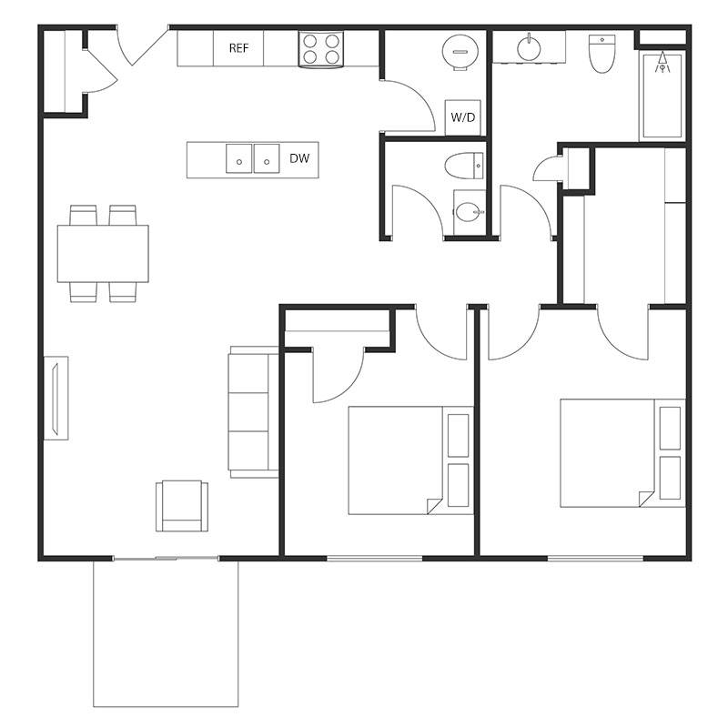 2 BED 1.5 BATH