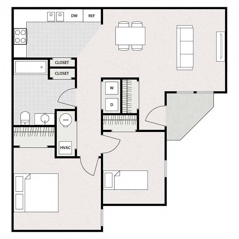 Two Bedrooms One Bathroom