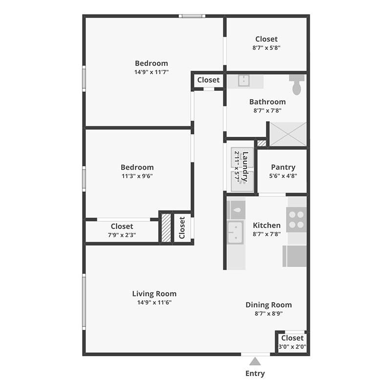 2 Bed 1 Bath