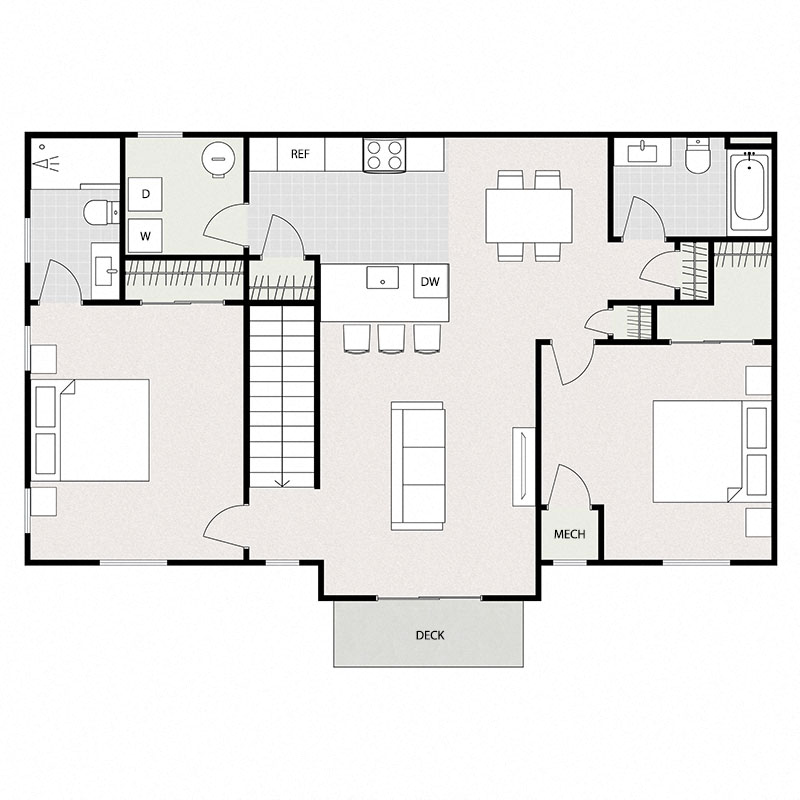 Two Bedrooms Two Bathroom Split