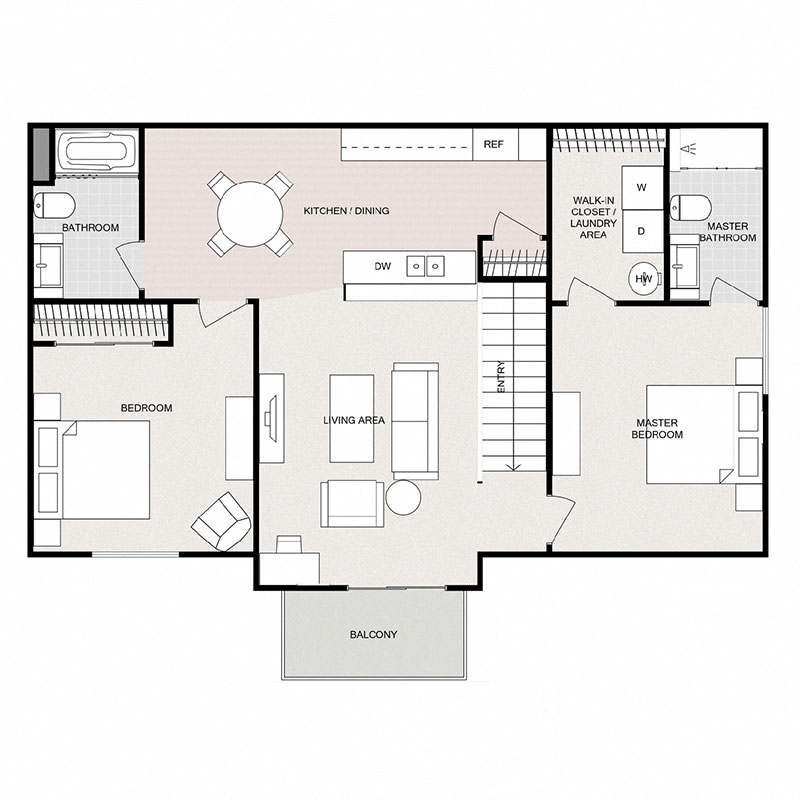 2 Bedroom 2 Bathroom -  Split