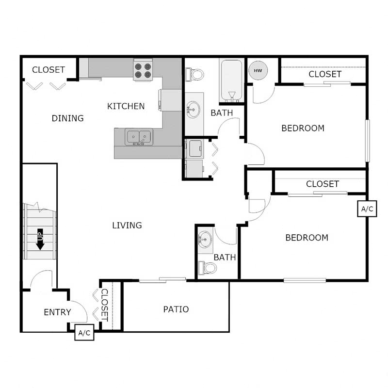2 Bedroom 1.5 Bath - Lower