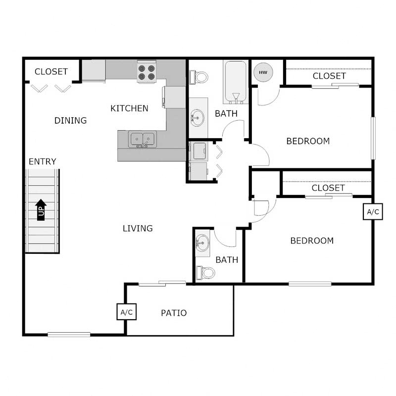 2 Bedroom 1.5 Bath - Upper