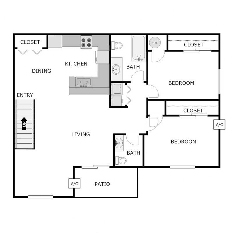 2 Bedroom 1.5 Bathroom - Upper