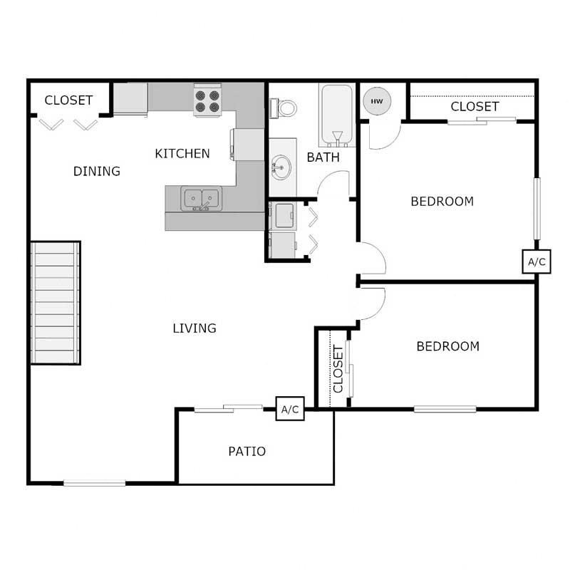 2 Bedroom 1 Bath - Upper
