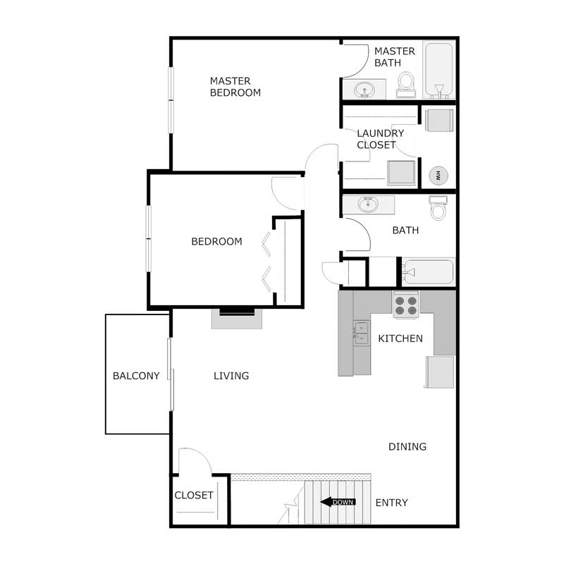 2 Bed 2 Bath Upper Interior