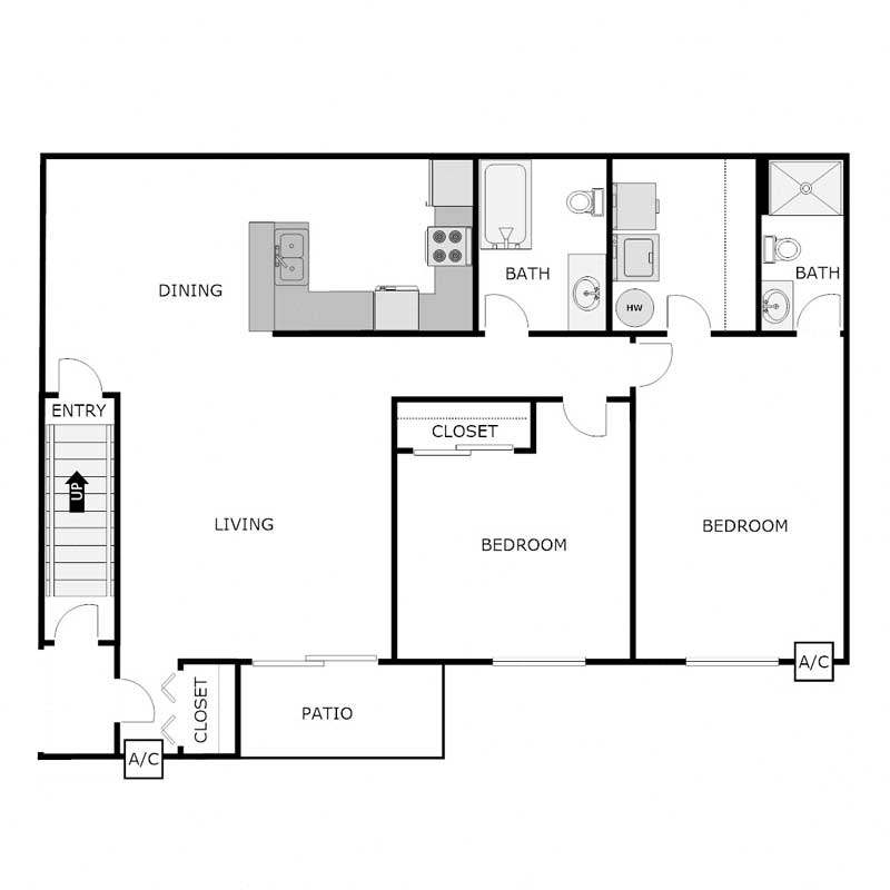 2 Bedroom 1.5 Bathroom - Lower