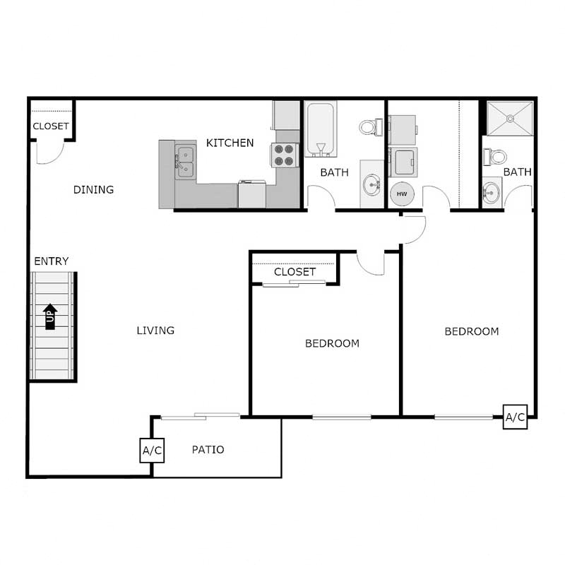 2 Bedroom 1.5 Bathroom - Upper